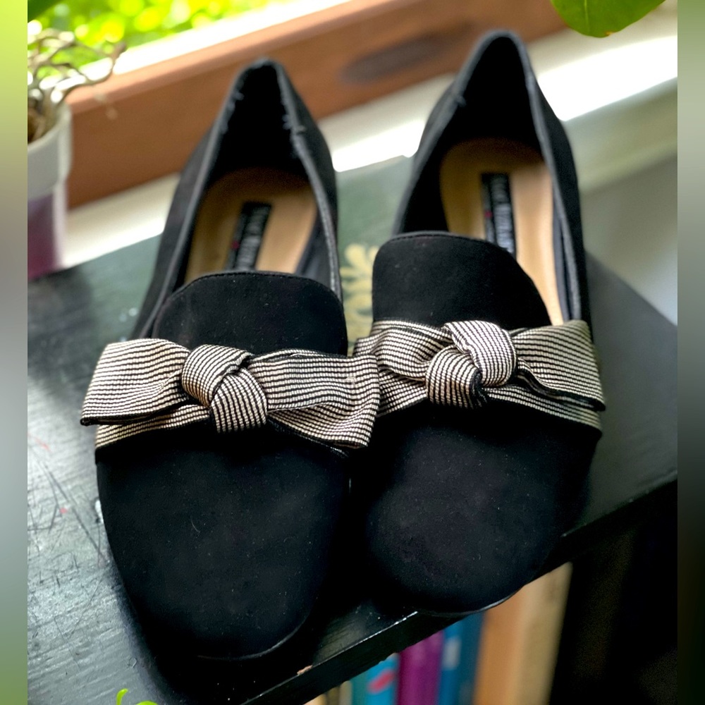 Black Loafers w/ Striped Bow